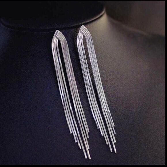Beautiful Silver Tassel Drop Dangle Earrings - Picture 1 of 3